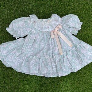 No Brand Floral Print Short Sleeve Lace Accent Pullover Dress Girl's Size 2T.